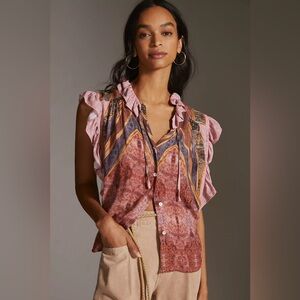 Anthropologie Mes Demoiselles Baclia Ruffled Printed Blouse Size 36/6